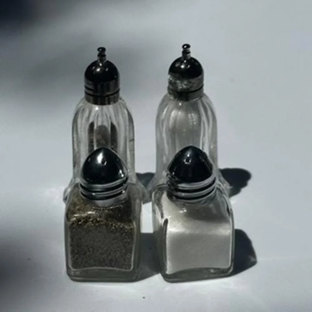Vintage Miniature Glass Salt and Pepper Shakers Set of 4 Square and Tulip Design